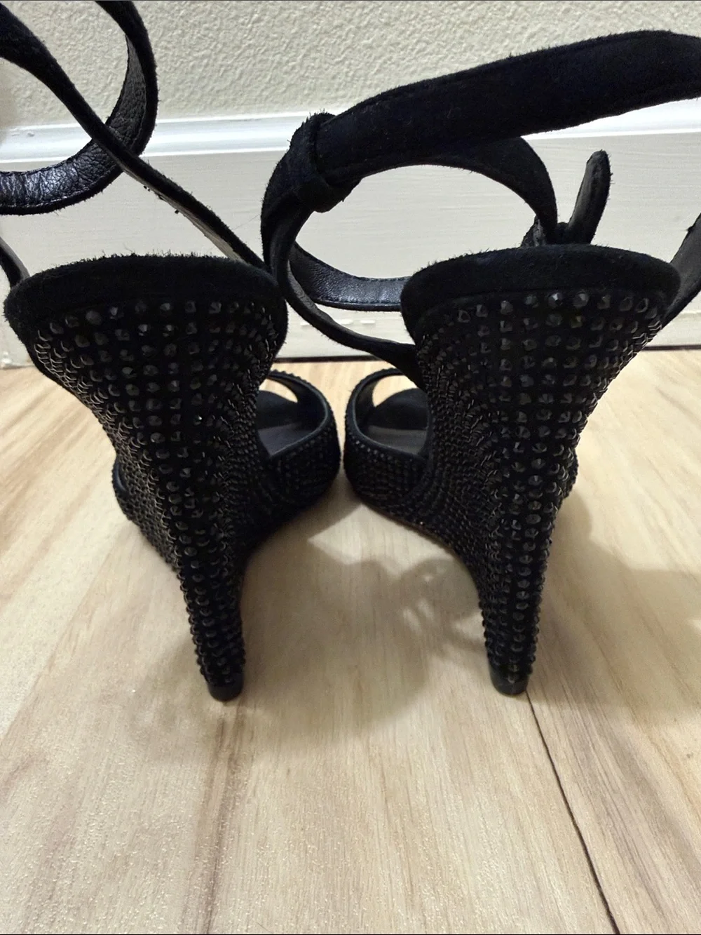 Tory Burch Black Crystal-Studded Wedge Sandals with Ankle Strap